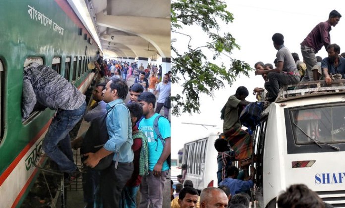 রাজধানীর বাস টার্মিনালগুলোতে বাড়ছে ঘরমুখো মানুষের চাপ