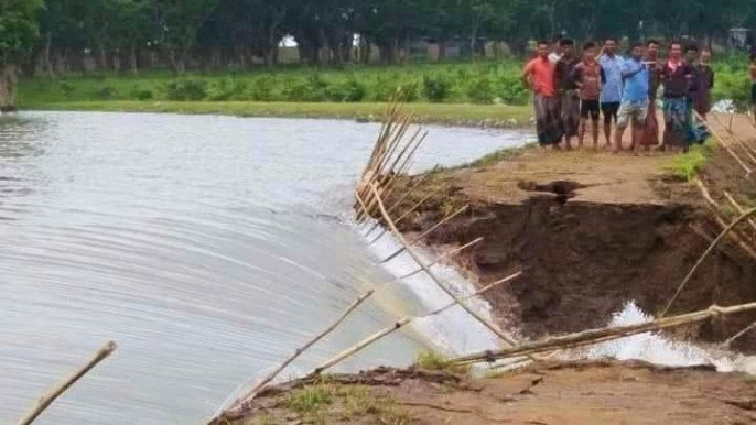 ভেঙেছে একটি বাঁধ, ফসলের ক্ষতির আশঙ্কা পাঁচটি হাওরে