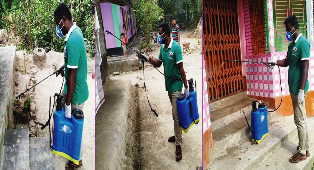 বাড়িতে বাড়িতে ছাত্রলীগ নেতা নওফেলের জীবানুনাশক স্প্রে